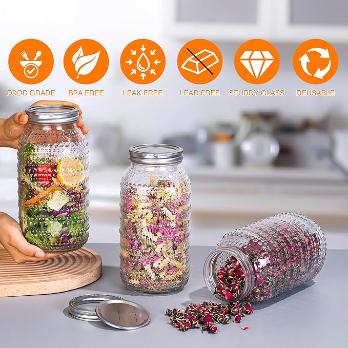 Mason Jars 64 Oz Wide Mouth with Lids 3 Pack, Large Half Gallon Glass Canning Jars for Fermenting, Pickling, Storing Food, Meal Prep, Salad Jam