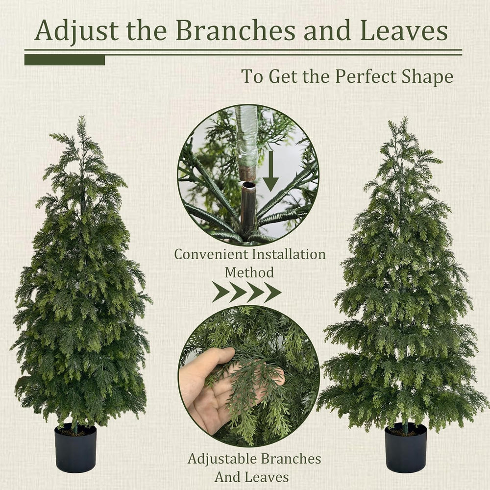 2Pack 4FT Realistic Artificial Cedar Christmas Trees with Lights