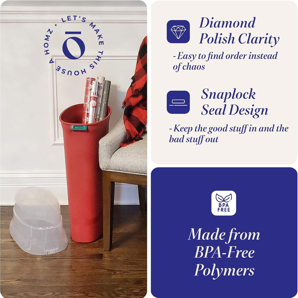 HOMZ Seasonal Holiday Gift Wrap Organizer, Red & Clear, 2-Pack