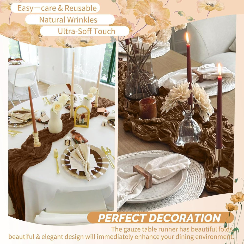 24 Pack Brown Cheesecloth Table Runner 17x108 Inches Boho Home Decor