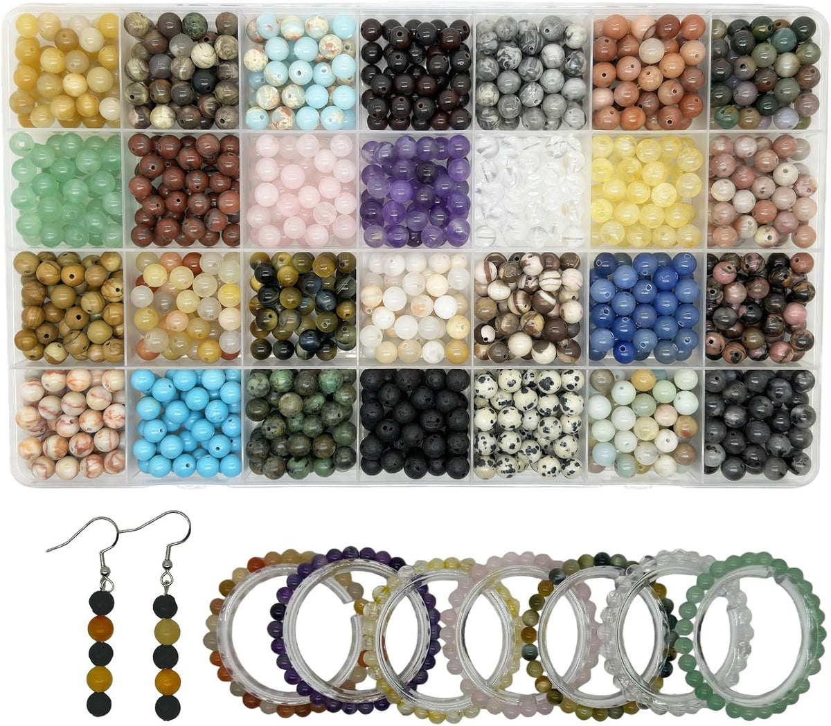 1120pcs 6mm Natural Stone Beads, Round Crystals Bead Genuine Real Stones, Gemstone Beads Kit Charms for Bracelets Jewelry Making,Box Packed(28 Colors-1,6mm)