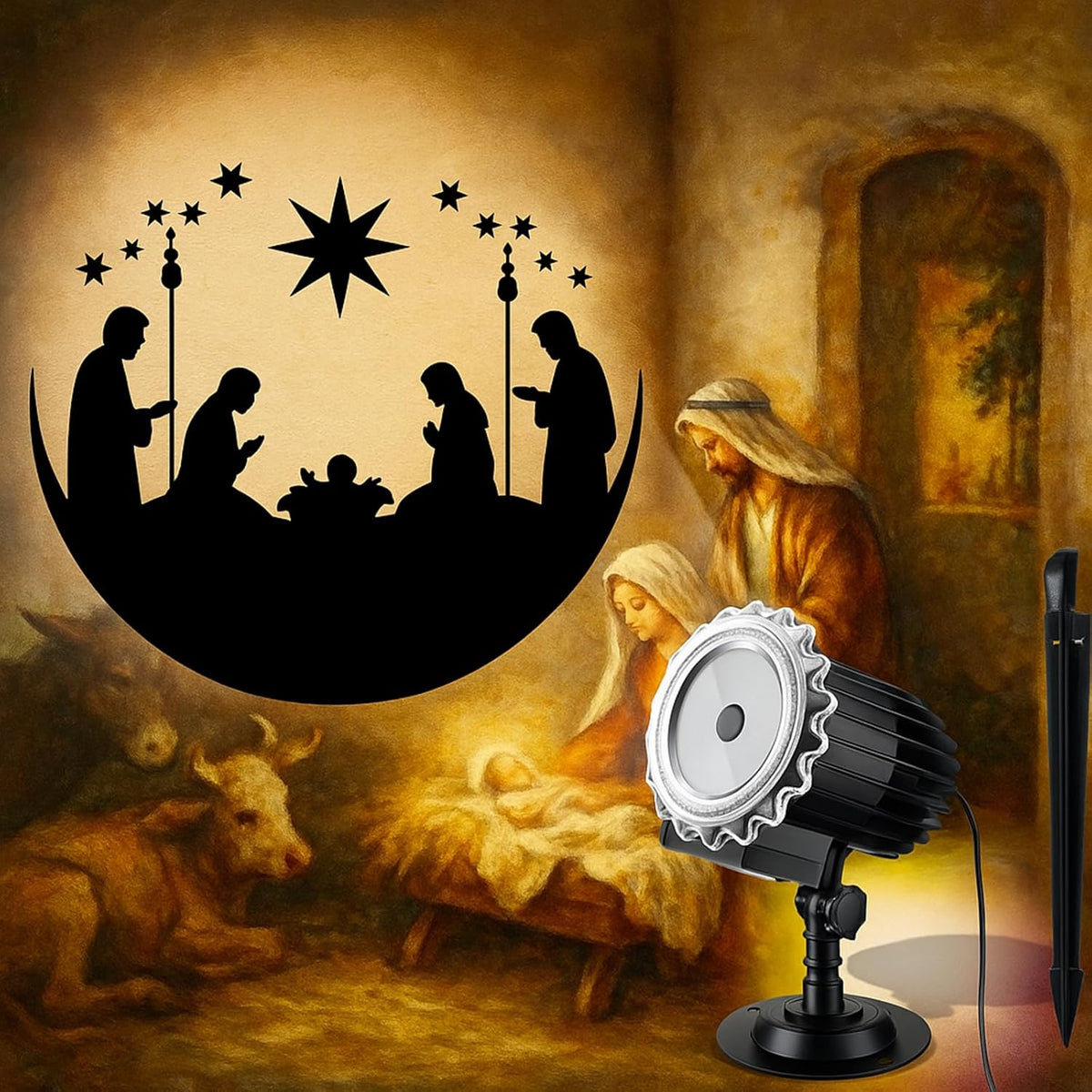 christmas nativity projector light outdoor rotating led flood, side view