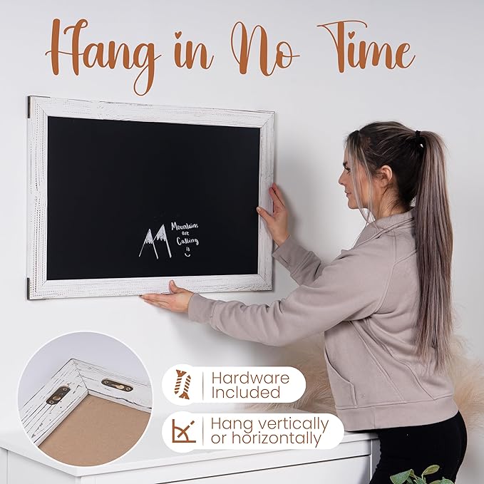 Loddie Doddie Magnetic Boards for Walls - 20" x 30" Rustic White Wood Frame - Erasable Surface & Holds Magnets - Note & Photo Display - Easy Hang with Included Hardware