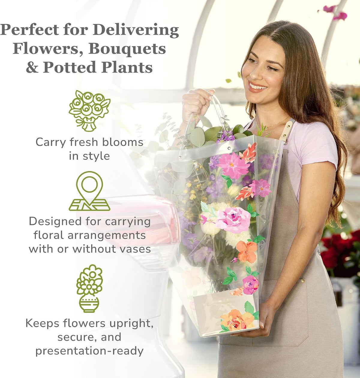 14 reusable floral vase bag for bouquets shown in use