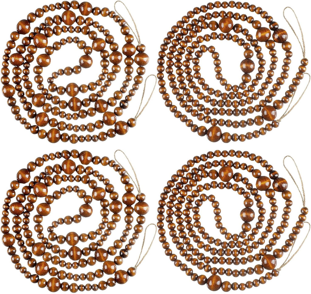 Bucherry 4 Pcs Christmas Wood Bead Garland 28.8 Feet, Coffee