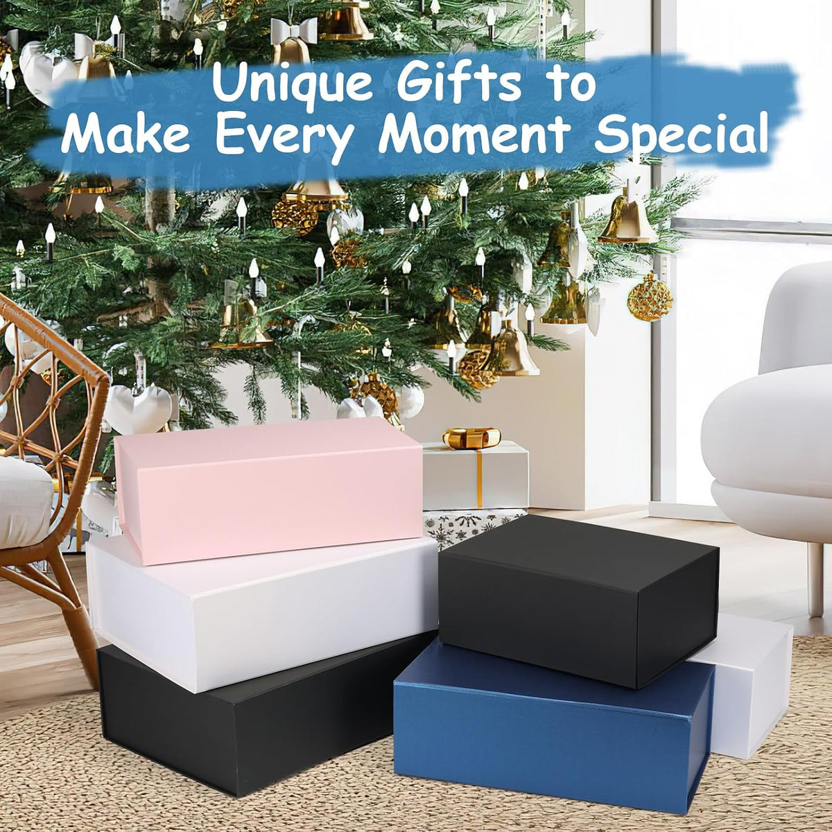 spepla 12x9x4 black gift boxes with lids, magnetic on a desk or shelf