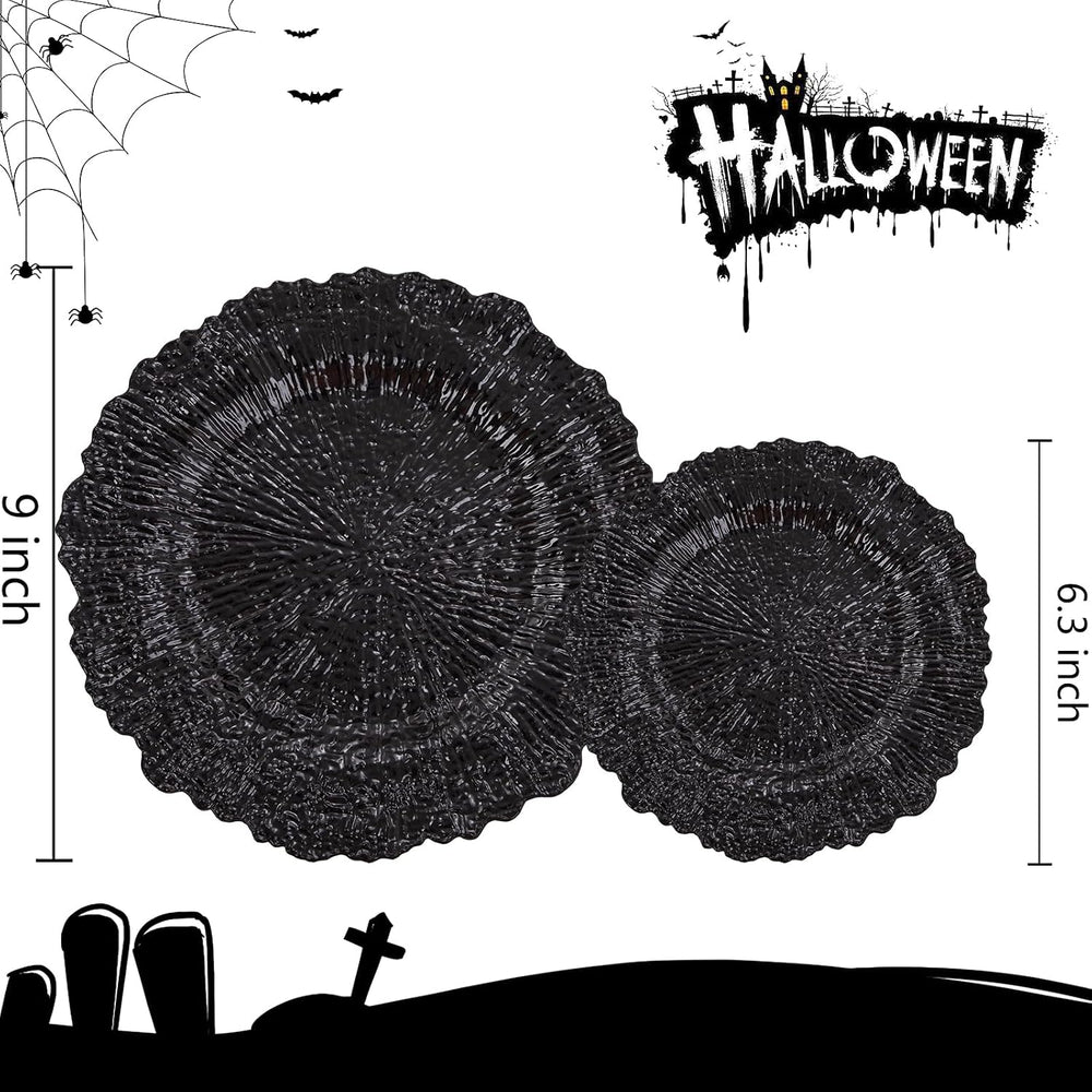SUT 60-Count Black Disposable Plastic Plates - 10" Dinner & 7" ...