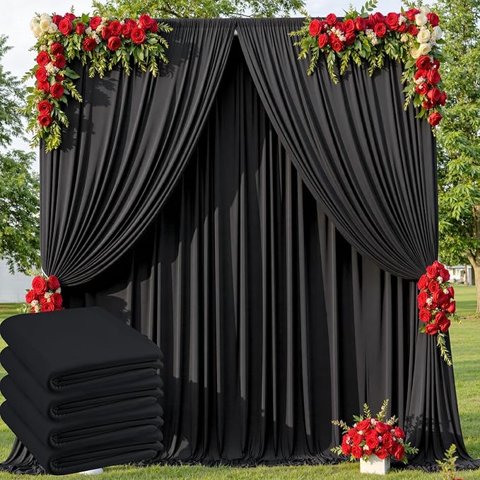 20ftx10ft Wrinkle Free Black Backdrop Curtain for Parties, 4 Panels 5x10ft Silky Polyester Photo Backdrop Drapes Back Drop Cloth for Wedding Birthday Photography Background Decor