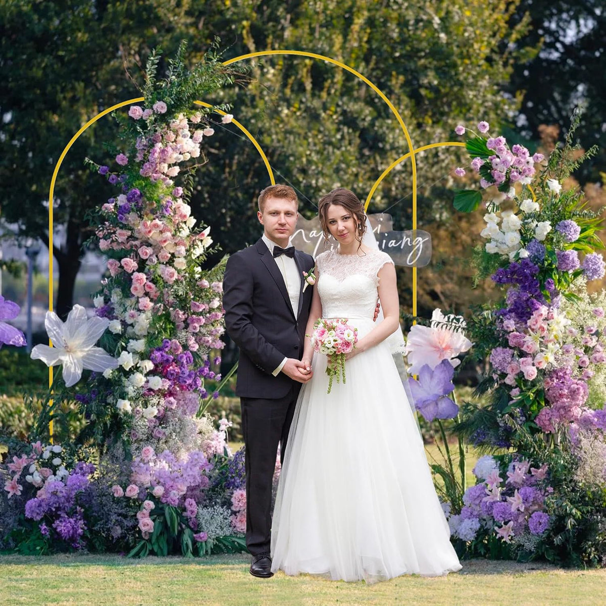putros arch backdrop stand, metal wedding arch stand showing dimensions