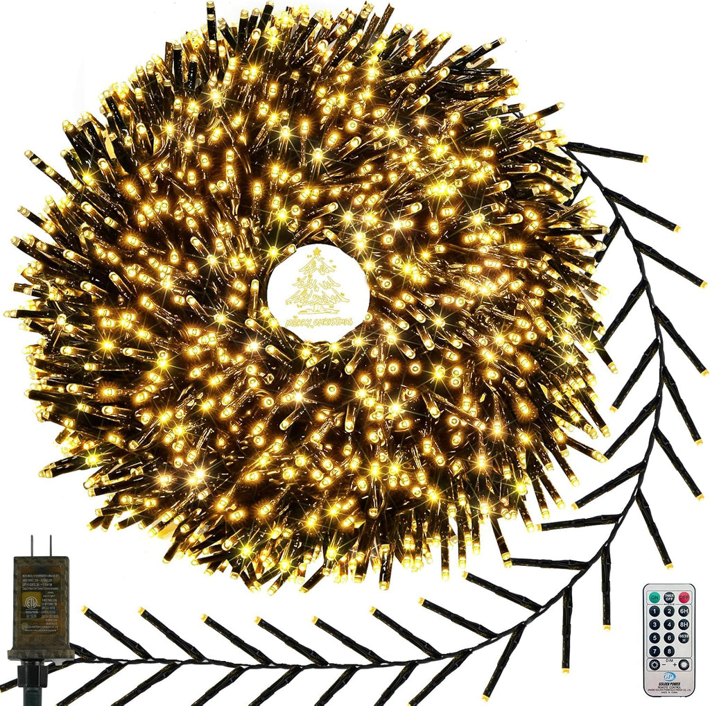 1000 LED Cluster Lights with Remote, Christmas Tree Lights Warm White