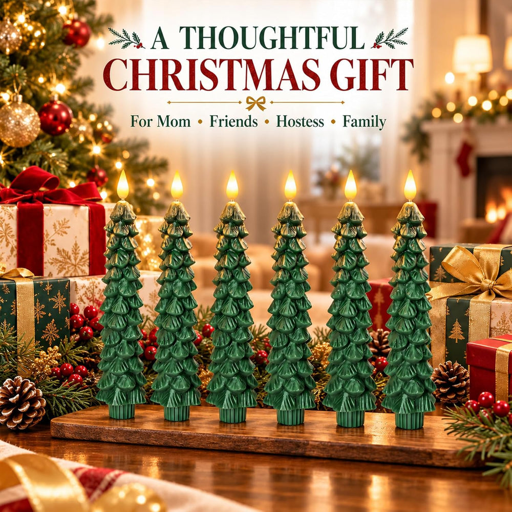 Christmas Tree Flameless Taper Candles, Christmas Holiday Indoor Decoration
