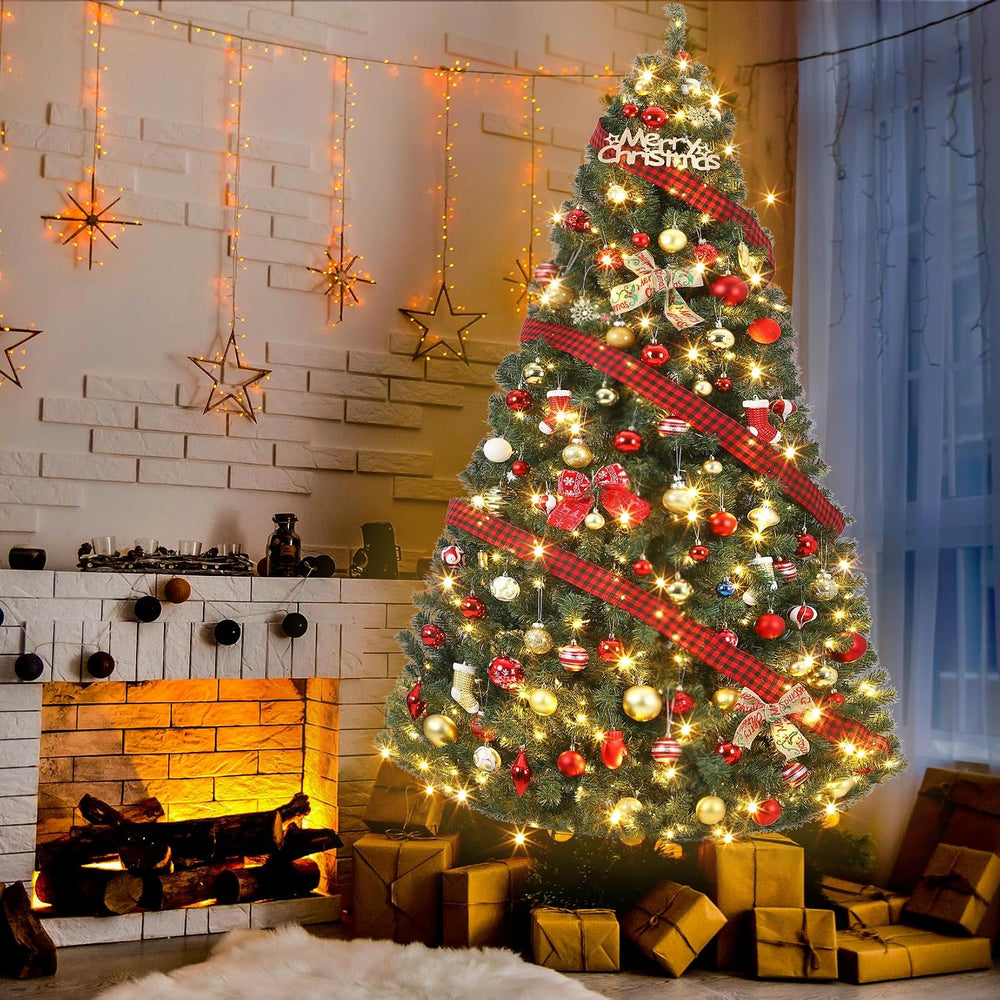 GAOMON 7.5ft Prelit Noble Fir Wide Artificial Christmas Tree w/RGBW Light