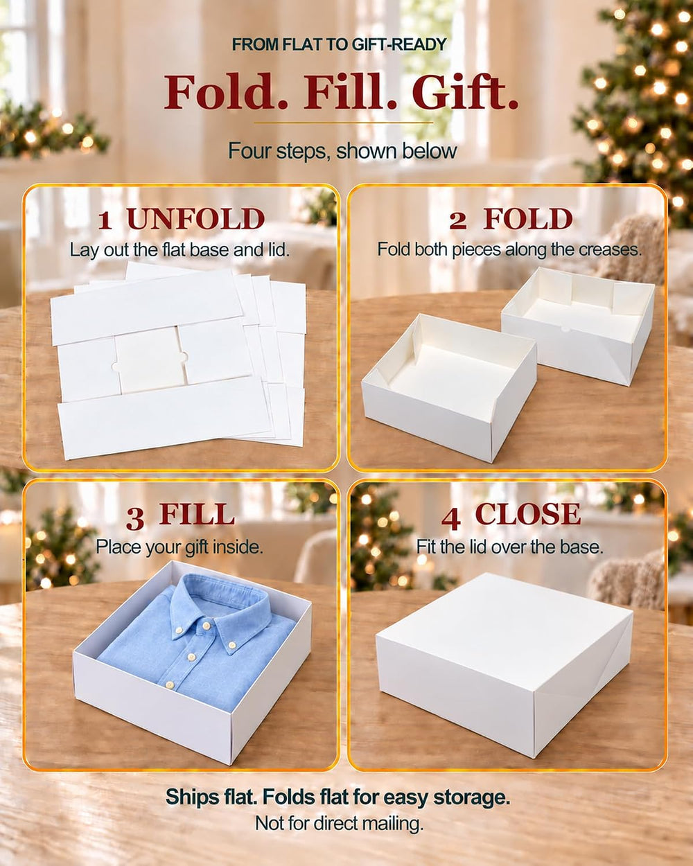 26 Pack Gift Boxes With Lids, 12x12x4 in Square Christmas Shirt Boxes