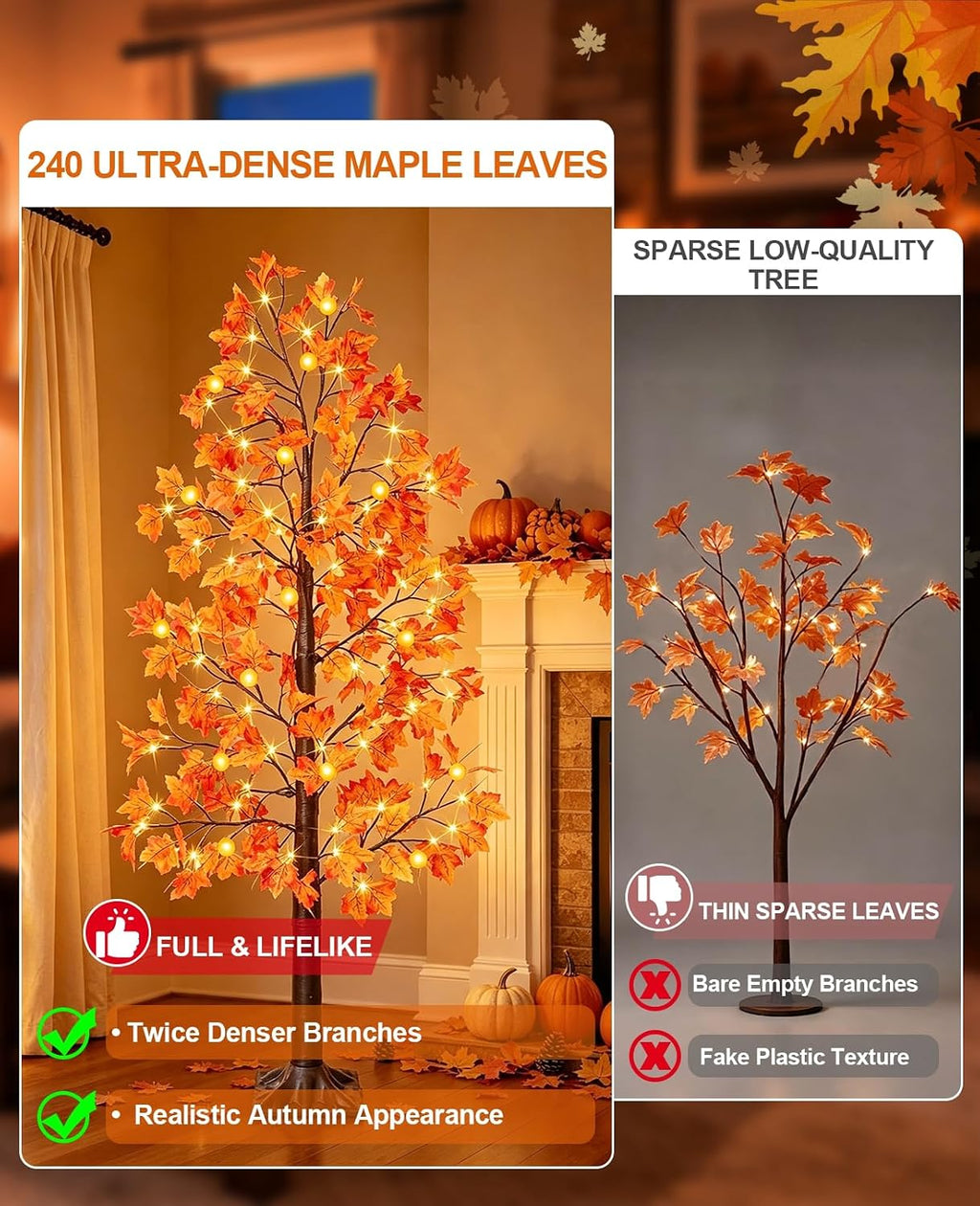 Remote Control&Timer - 6 Ft Lighted Prelit Fall Maple Tree 135 LED 8 Modes