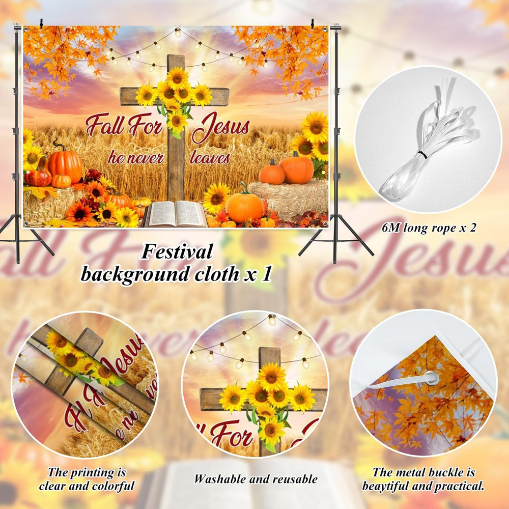 Fall for Jesus Backdrop 10x8ft He Never Leaves Banner Photography Background ...