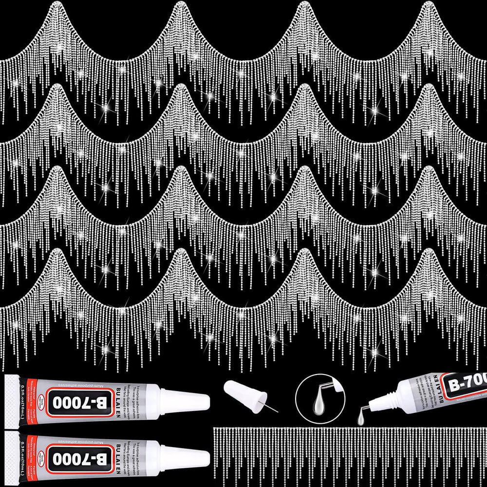 2 Yard Rhinestone Fringe with B7000 Glue, Sparkle Rhinestone Trim