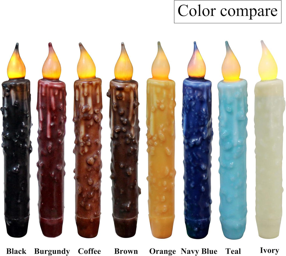CVHOMEDECO. Real Wax Hand Dipped Battery Operated LED Timer Taper Candles Rus...