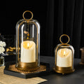 5"&4" Metal Candle Holder with Handmade Glass Dome in Brass & 2 Timer Candles, Set of 2 Versatile Hurricane Glass Candle Holders for Pillar Candles & Plants