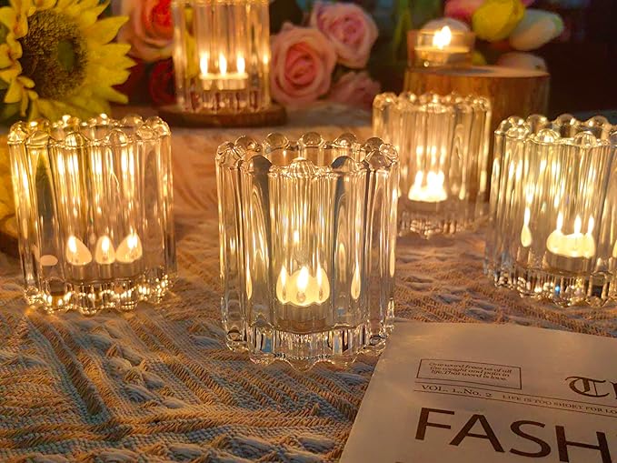 GOLDEAL 24Pcs Clear Glass Votive Candle Holders, Heavy-Duty Extra Thick Tealight Holders with High Transparency, Tea Candle Holders Bulk for Wedding, Party, Dinner, Home Table Decor