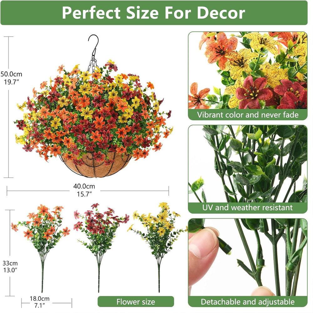 Artificial Flowers for Outdoors Faux Fall Hanging Baskets UV Resistant