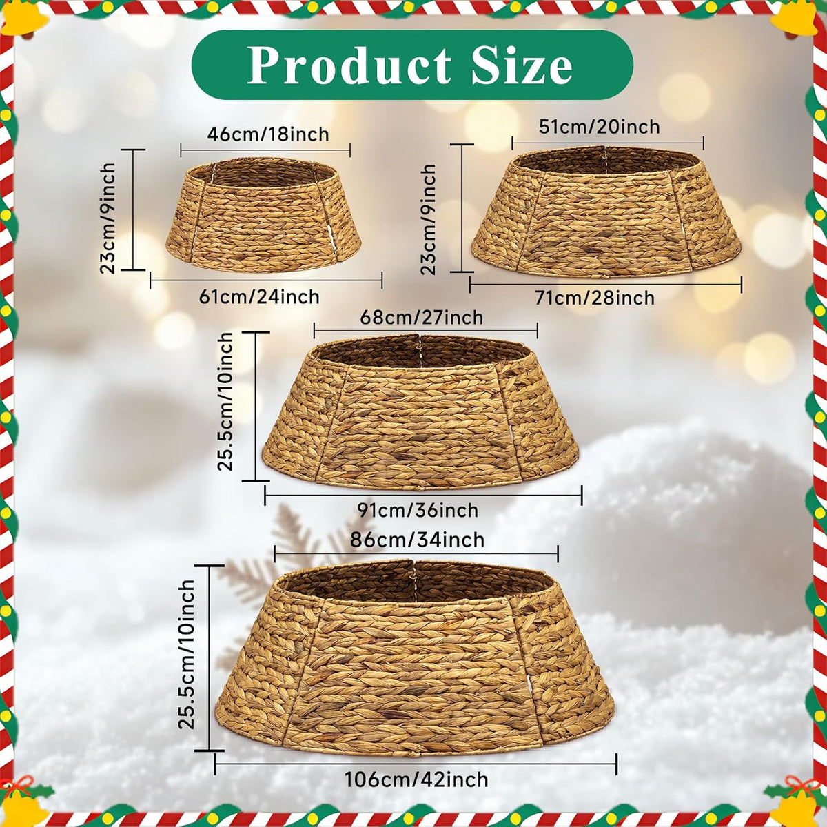 Lanpn Natural Rattan Christmas Tree Collar 24 inch, Decorative Wicker Woven Tree Skirt Ring Stand Base Cover Rustic Farmhouse for Small mini Pencil Silm Artificial Trees Xmas Decor (Oringinal)