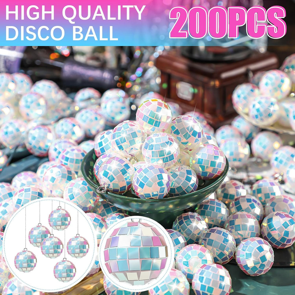 Hoolerry 200 Pcs Mini Disco Ball Ornaments 1.2 Inch Mirror,Laser Color