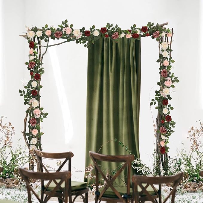 5FT Artificial Rose Flower Burgundy Fake Floral Garland for Wedding Ceremony Backdrop Arch Flowers Table Centerpieces Decorations