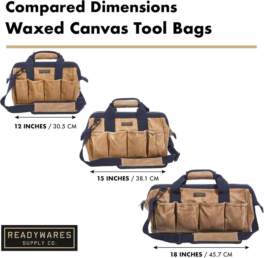 Readywares 18" Tool Bag - Waxed Canvas Heavy Duty Large Toolbag, Tan