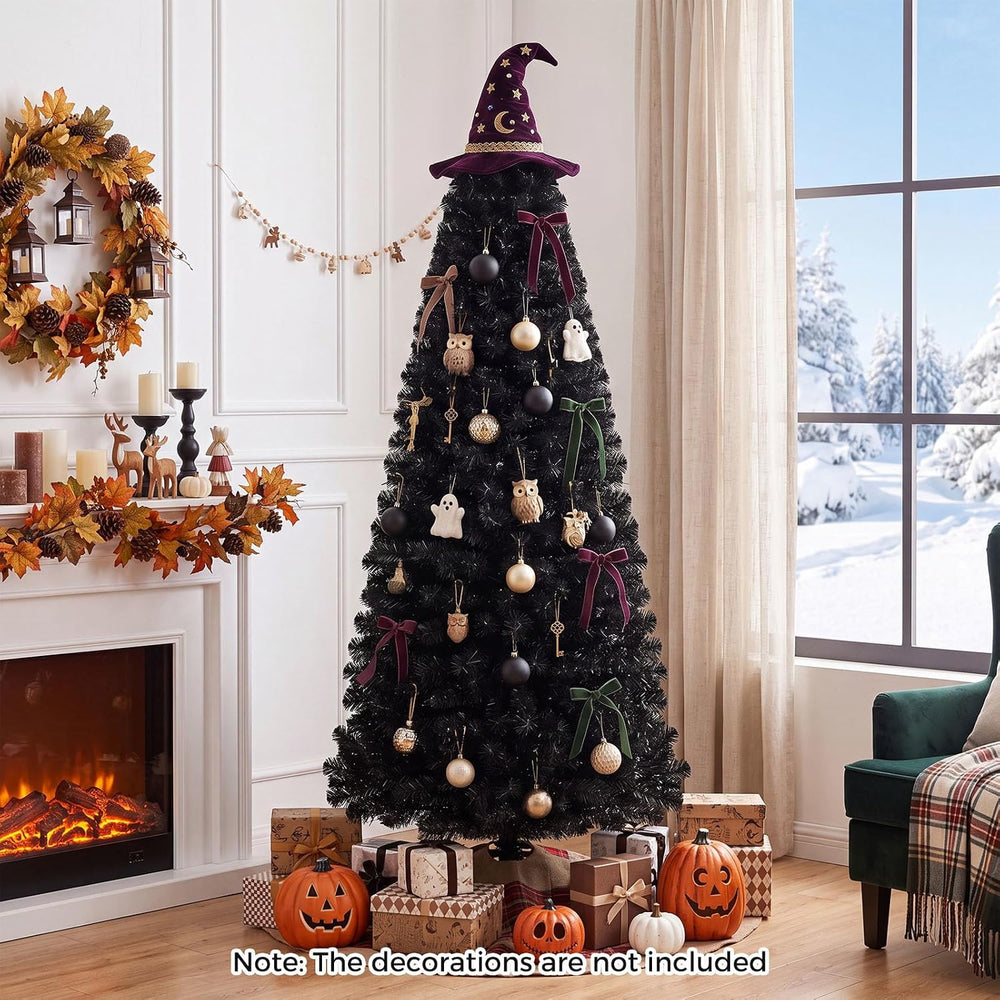 HAPPYGRILL 6 FT Black Pencil Christmas Tree, Artificial Skinny Xmas Halloween...