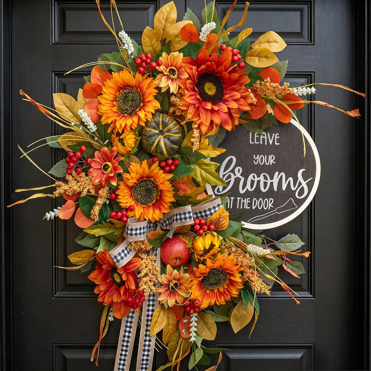 Fall Wreaths for Front Door 24 Inch Outside, Autumn Rustic Sunflower Wreath