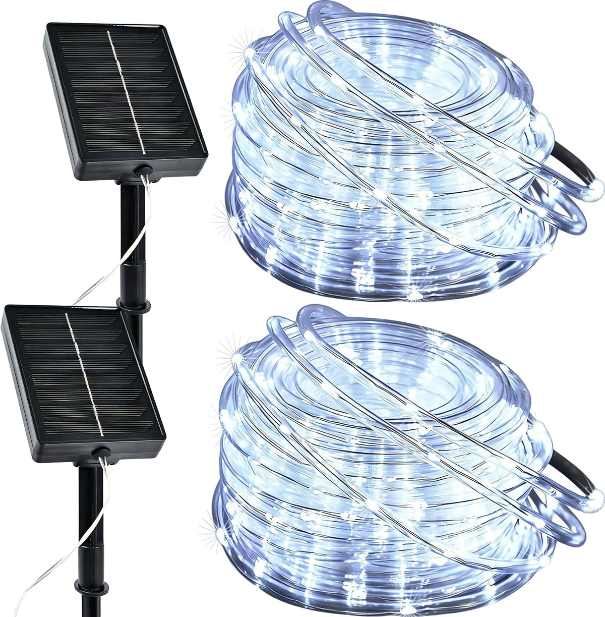 Solar Rope Lights Outdoor, 2 Packs Total 144FT 400LED Solar String Lights with 8 Lighting Modes, Waterproof Solar Powered Fairy Lights for Party Garden Yard Home Holiday Tree Decoration, Pure White