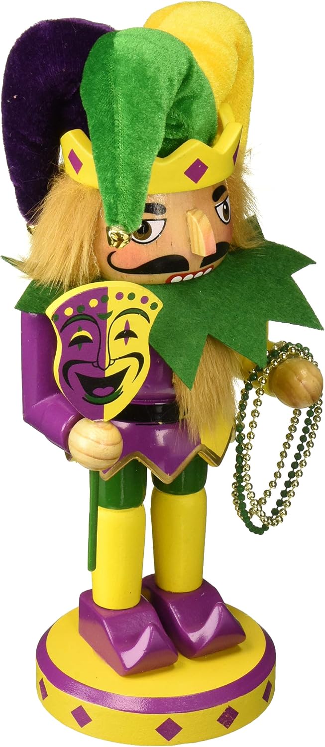 santa's workshop mardi gras jester nutcracker figurine, 10" shown in use