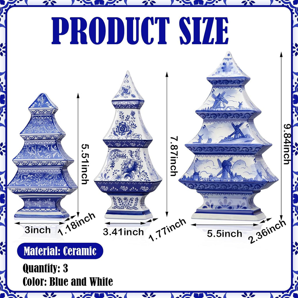 soaoo 3 pcs blue and white christmas ceramic, close-up detail