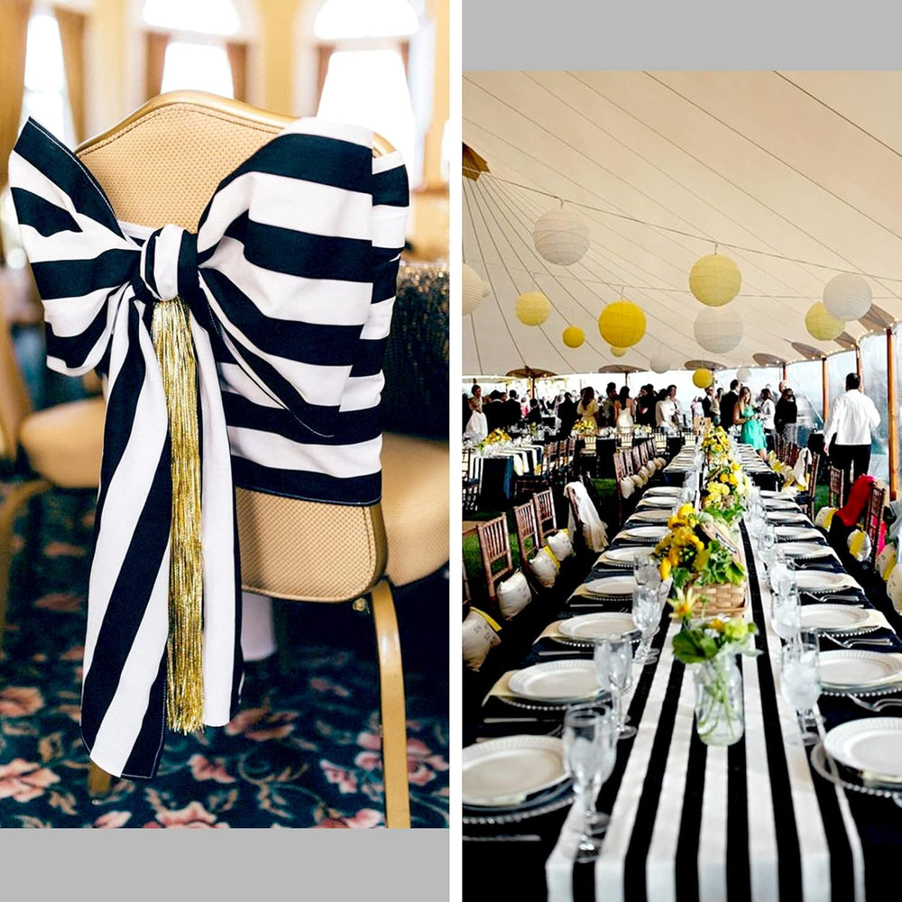 16 Pack Black and White Table Runner 12x72Inch Striped Table Runner