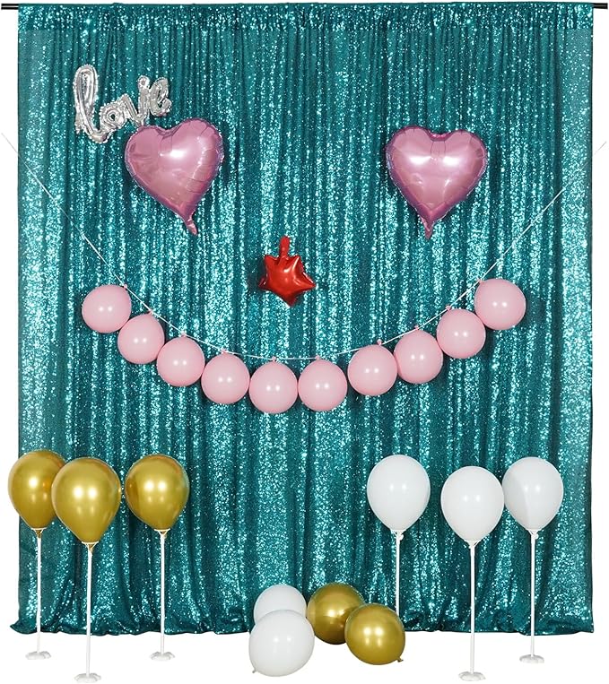 Poise3EHome Teal Sequin Backdrop,8FT x 10FT Sequin Photography Backdrop Curtain for Party Decoration