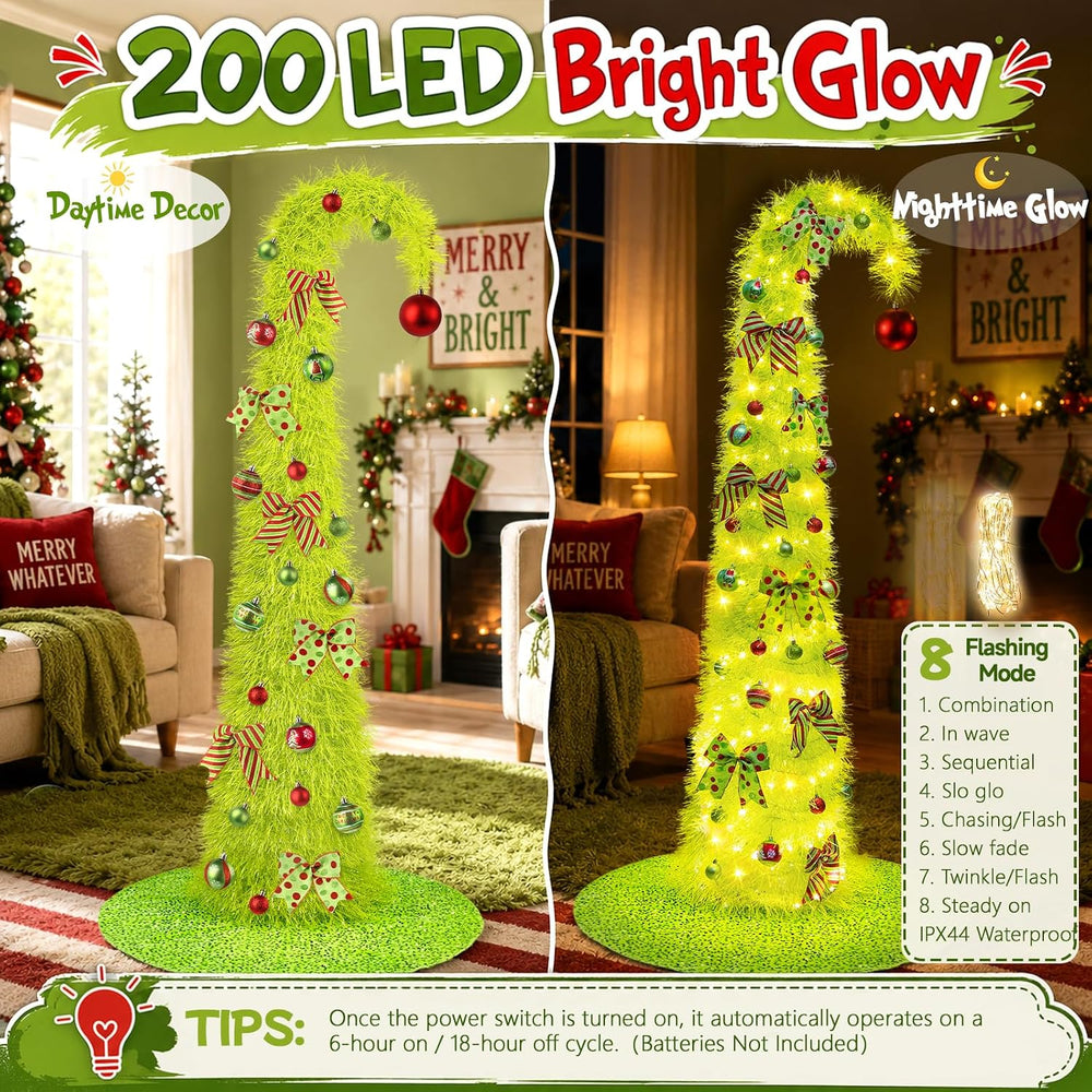 6FT Whimsical Pop-Up Christmas Tree with Lights Tree Skirt for Decorations