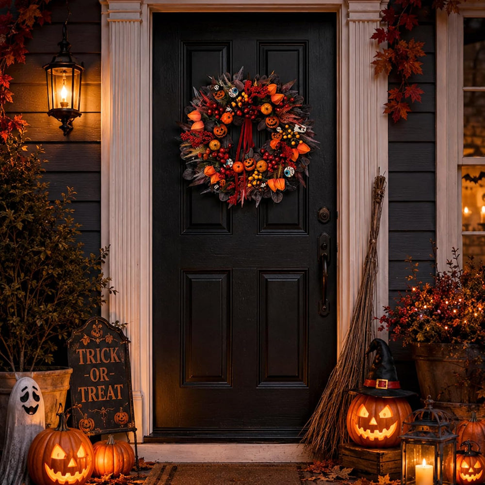 Halloween Wreaths for Front Door 24" Jack O'Lantern Halloween Wreath