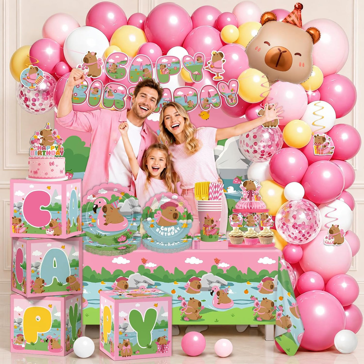 302 Pcs Pink Capybara Birthday Party Decorations Balloon Arch Set