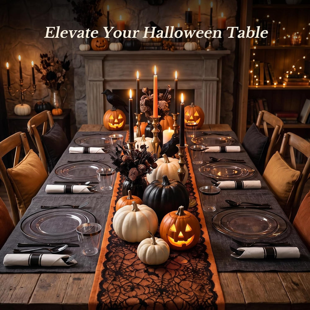 350 Pcs Clear Plastic Plates with Black Rim, Plastic Dinnerware