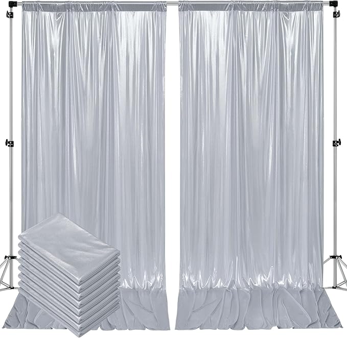 Outpain Thick 40 ft x 10 ft Silver Sequin Backdrop Curtain for Parties, Wrinkle Free Glitter Photo Backdrop Drapes 8 Panels 5x10ft Silver Back Drop Cloth for Wedding Christmas Photography Background