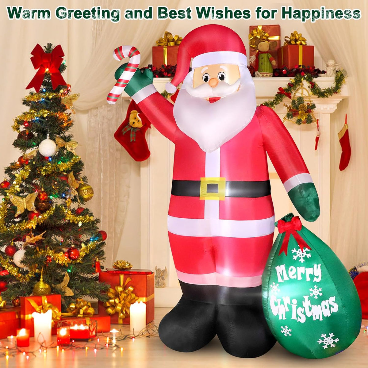 6 ft christmas inflatable santa with candy and shown in use