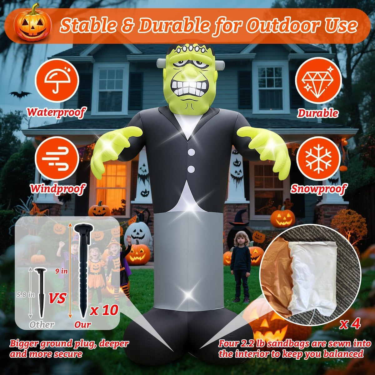 20ft giant outdoor halloween inflatables decorations frankenstein blow showing dimensions