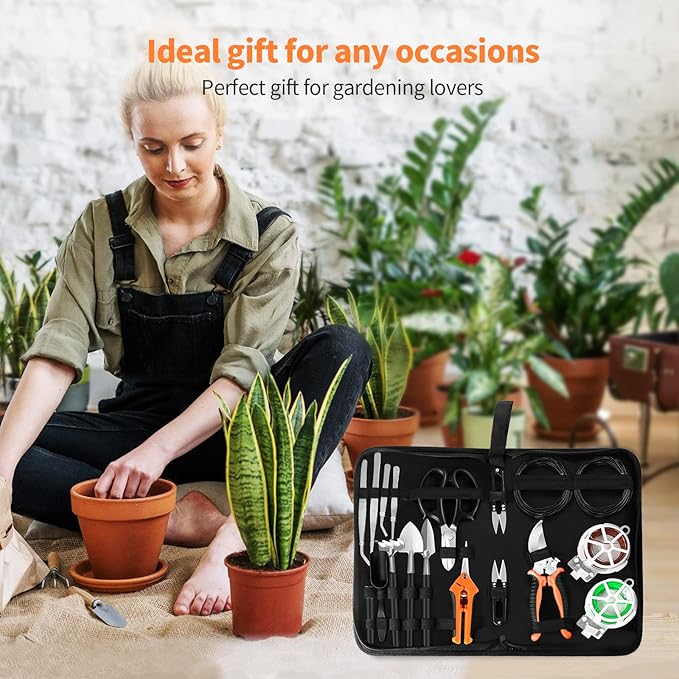 Bonsai Tools Set, 20 Pcs Gardening Succulent Tree Indoor Beginner Tool Kit, Include 262 Feet Bonsai Wire, 29.5"x29.5" Plant Repotting Mat, Leather Bag, Bonsai Scissors, Pruning Shears, Gifts for Women