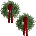 2 Pack Christmas Wreath for Front Door, Artificial Pine Cedar Holiday Wreath with Red Bow, Winter Greenery Wreath for Indoor Outdoor Home Decoration