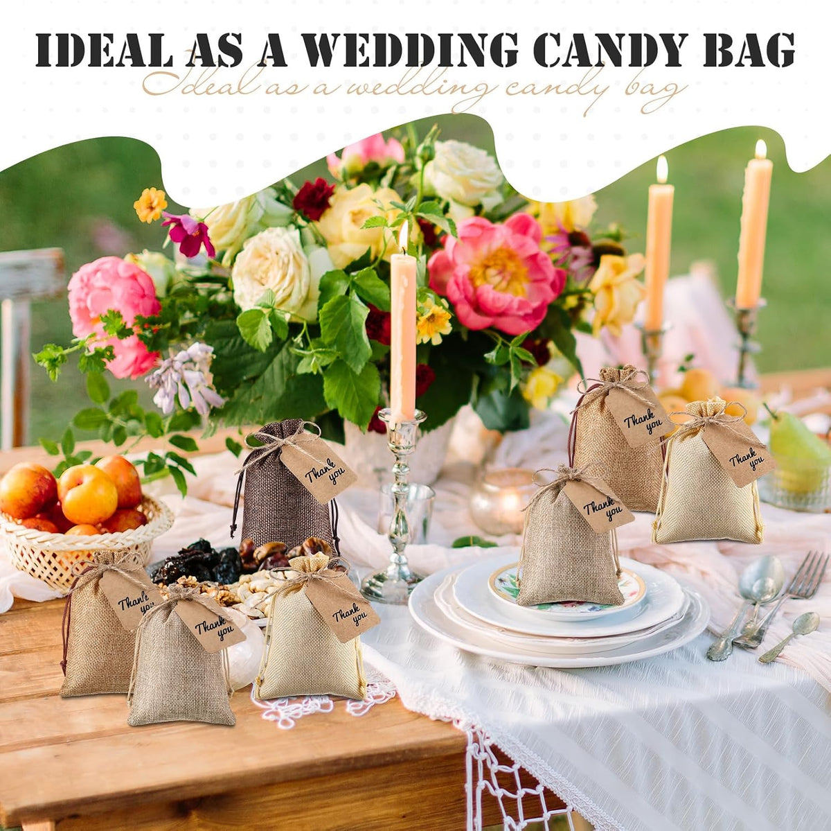 woanger 100 pcs drawstring burlap gift bags 4x6'' showing dimensions