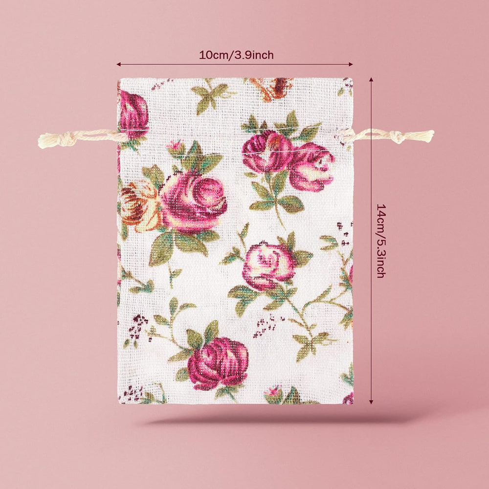 Pangda 100 Pcs Floral Burlap Drawstring Bags Small Rose Pouches for Jewelry