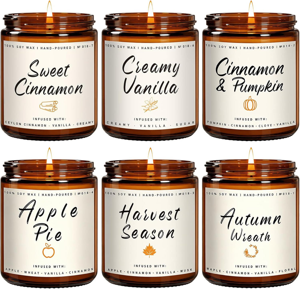 Fall Candles, 6 Pack Scented Candle Set, 42 oz Holiday Soy Candles, Candle Gi...