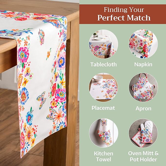 Maison d' Hermine Table Runner 100% Cotton Single Layer Table Runners 72 inches Long Decorative for Home Dining Party Wedding Bridal Shower Spring Summer (Happy Florals - High Summer, 14.50" x 72")