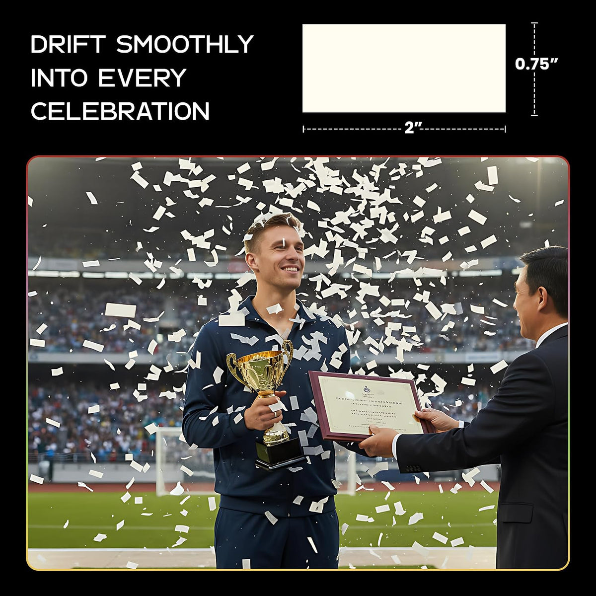 ultimate confetti, biodegradable dissolving rice paper confetti –rectangular, front angle view