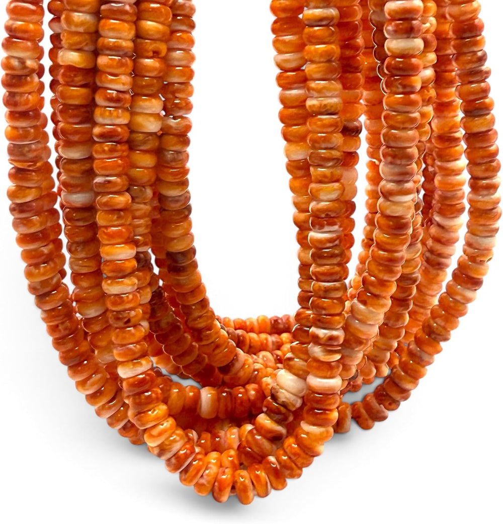ABCGEMS Spiny Oyster Shell Beads Mexico Orange-White Spondylus Rondelle 6mm